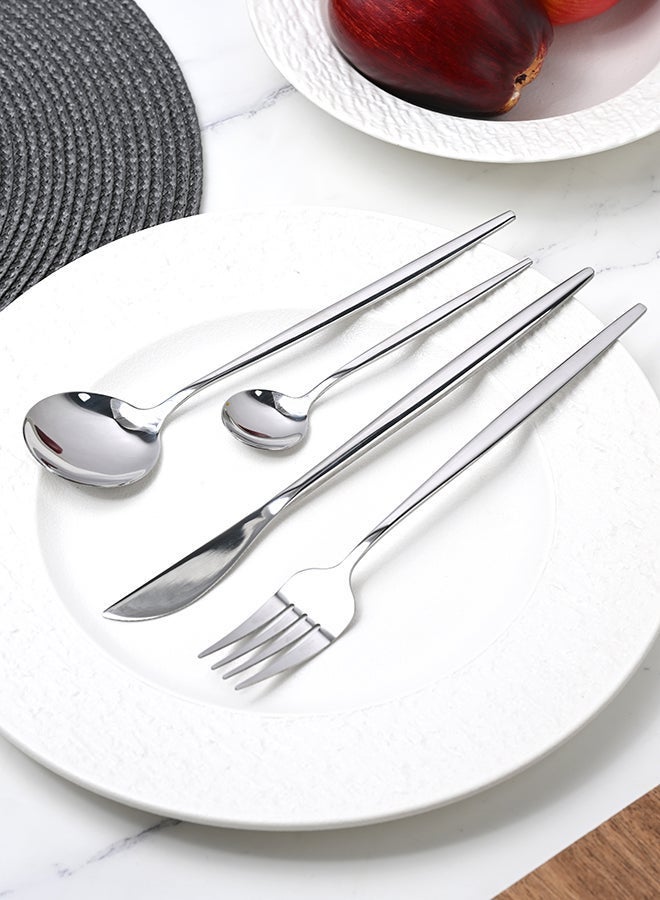 أولييرو طقم أدوات طعام متين وأنيق مكوّن من 24 قطعة لراحة استخدام ومائدة أنيقة – فضي - Image 2